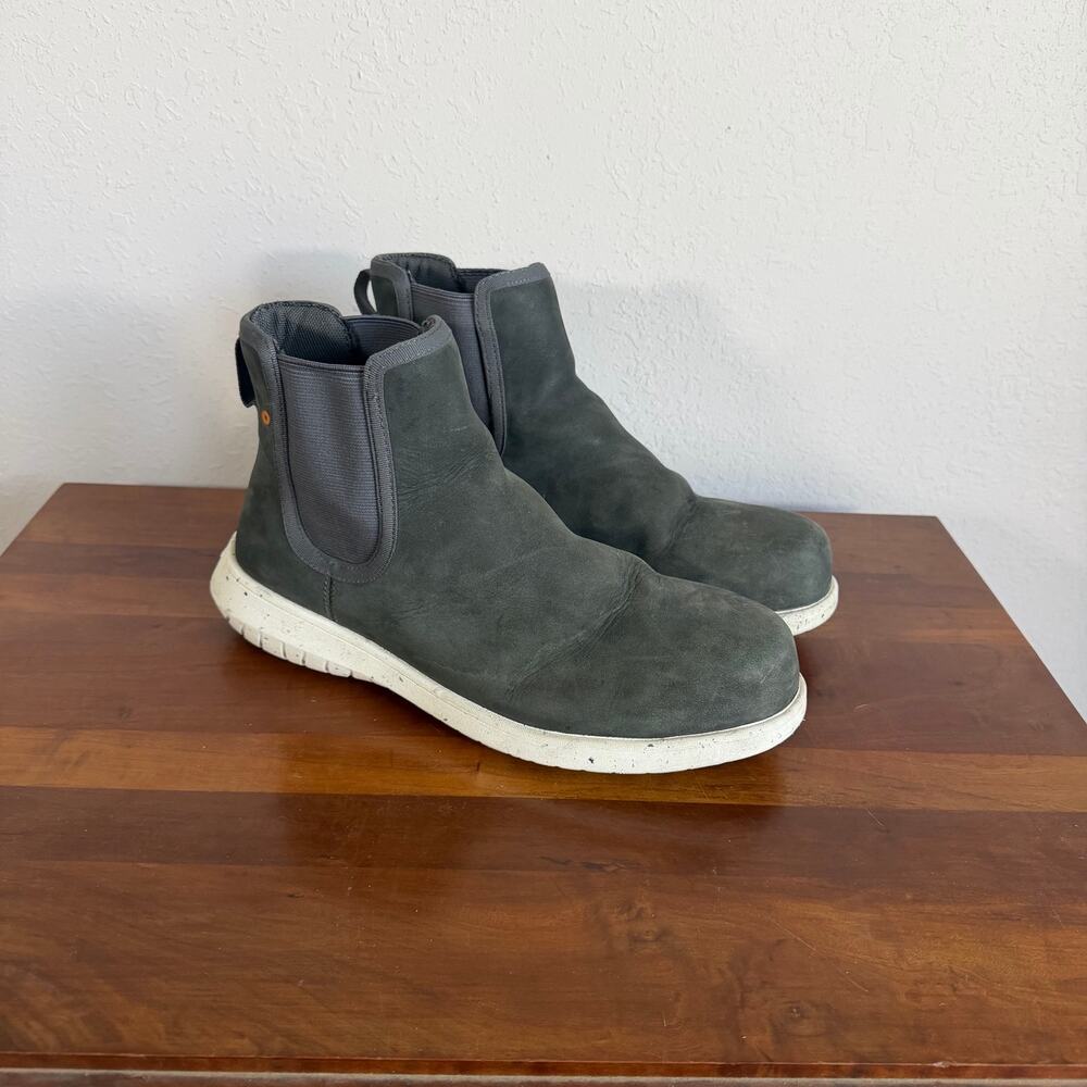 Bogs Cypress Chelsea Boots Dark Gray Leather Contrasting White Outsole Womens 8